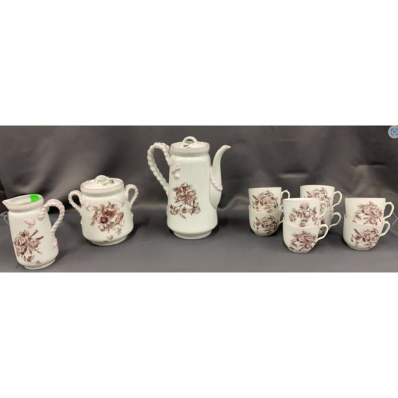 Antique Haviland Limoges English Registry 11pc Pink Braided Rope Handles Tea Set - Picture 1 of 12
